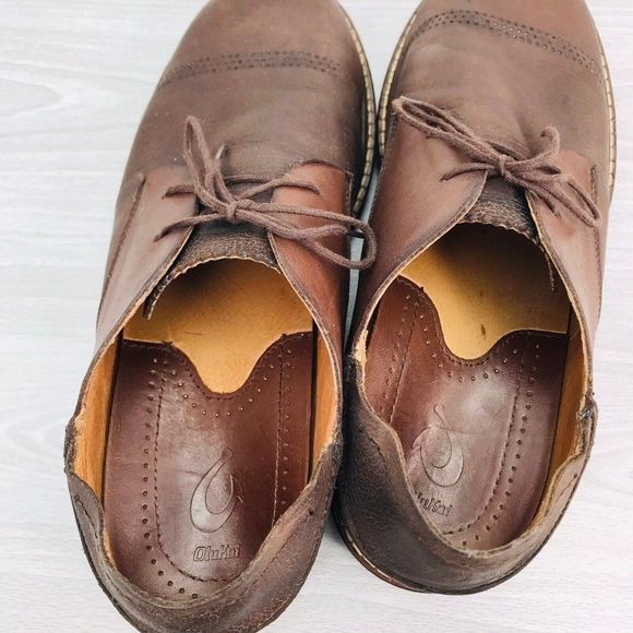 OluKai Walino Mens Size 8 M Brown Leather Distressed Work Dress‎ Shoes 10257 main image 6